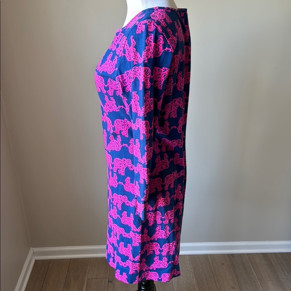 Lilly Pulitzer Marlowe Elephant Print Long Sleeve Pink and Blue Dress 🍁 - Picture 4 of 9